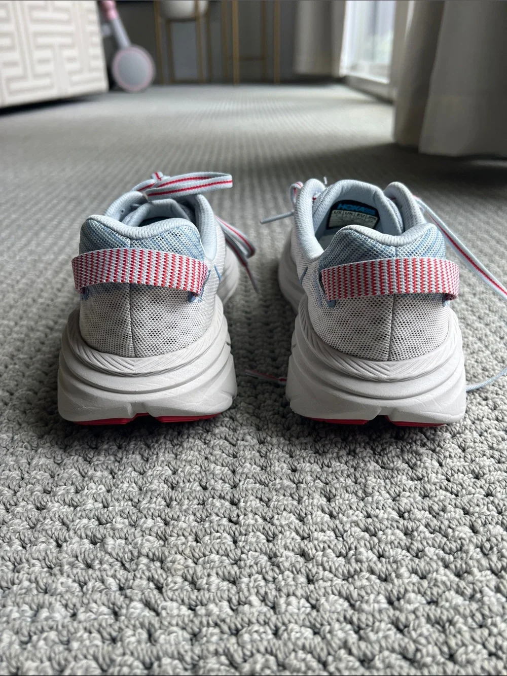 Hoka Women's Light Blue, White and Red Rincon Running Shoe